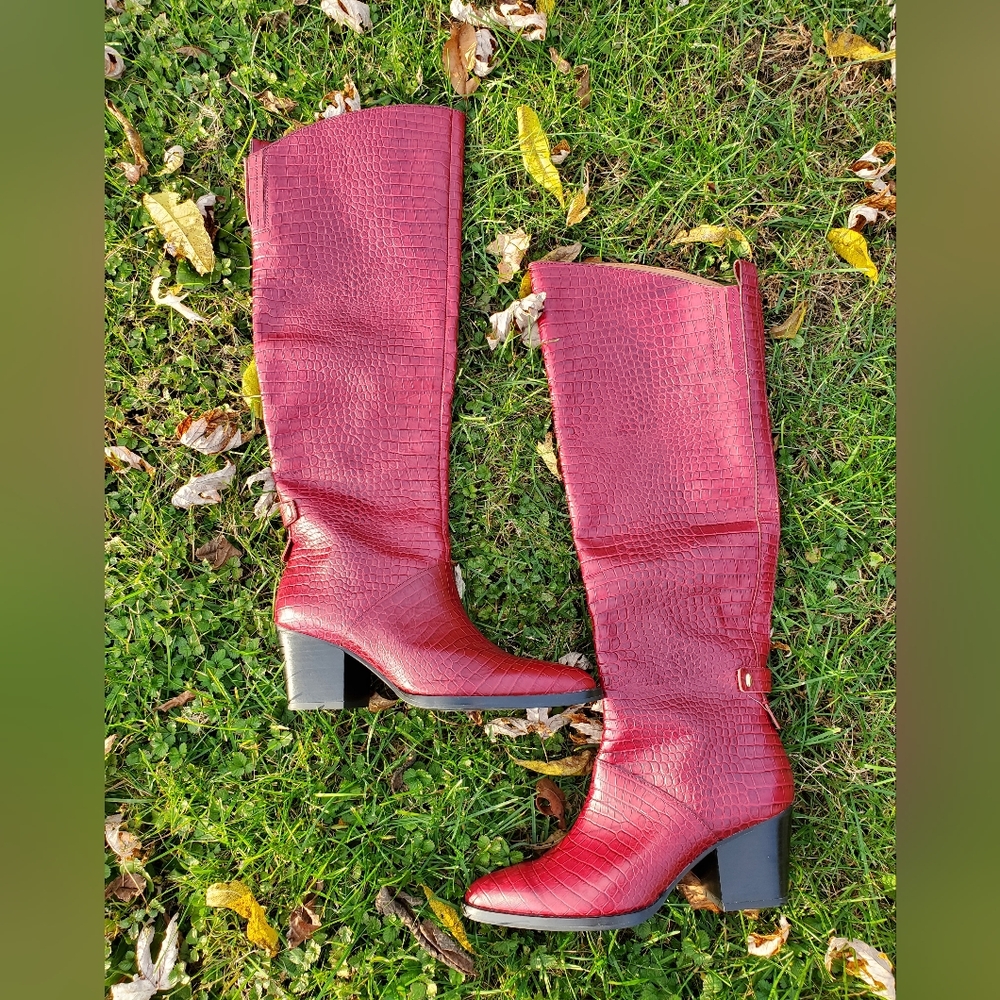 Red knee high boots